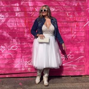 David's Bridal Tulle Skirt and Beaded Pearl Top